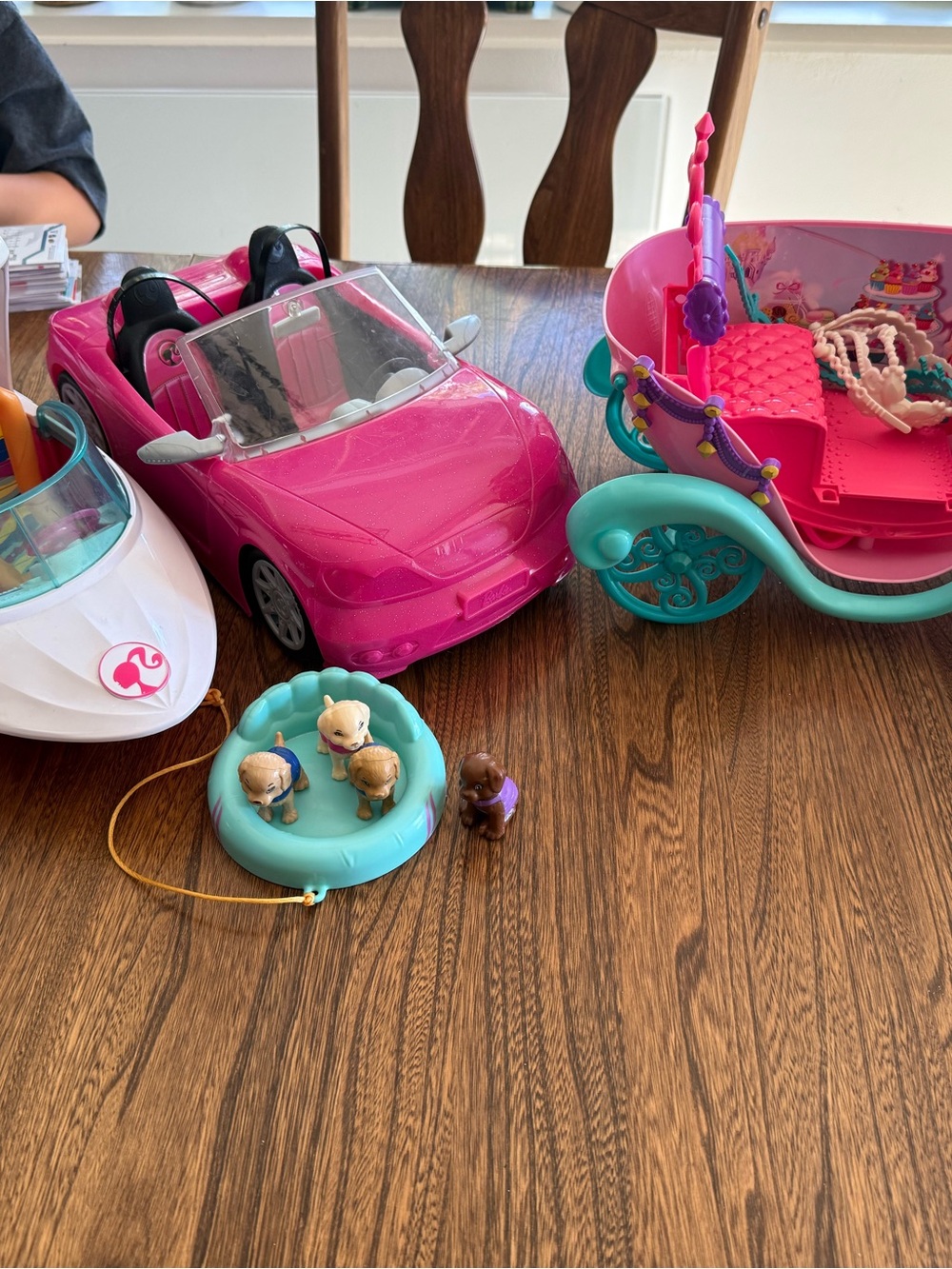 Bundle of Barbies/Boat/Car and Horse Chariot